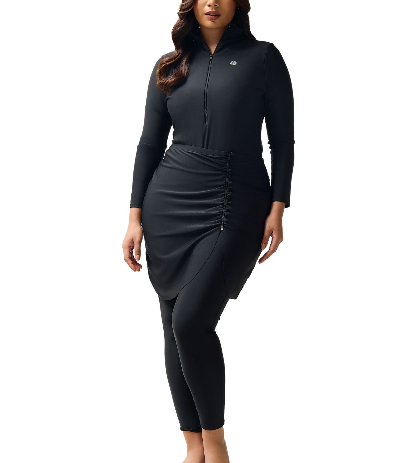 Ruched Wrap Swim Skirt Black