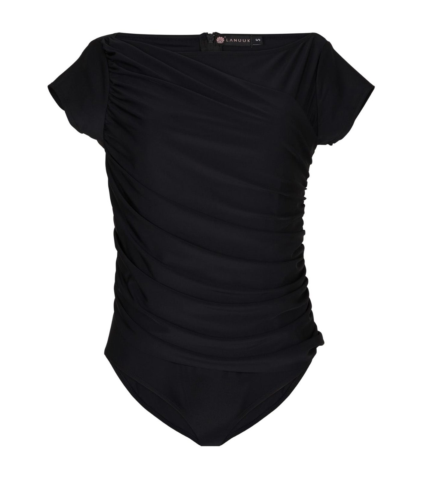 Diana Midi Capped Sleeve One-Piece Ruched Swimsuit Black