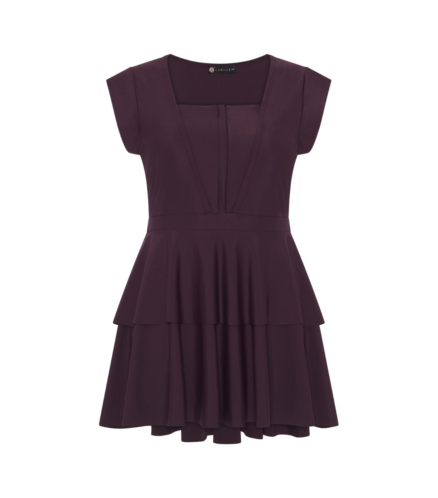 Serena Midi Sleeveless One-Piece Peplum Skirt Swimsuit Plum