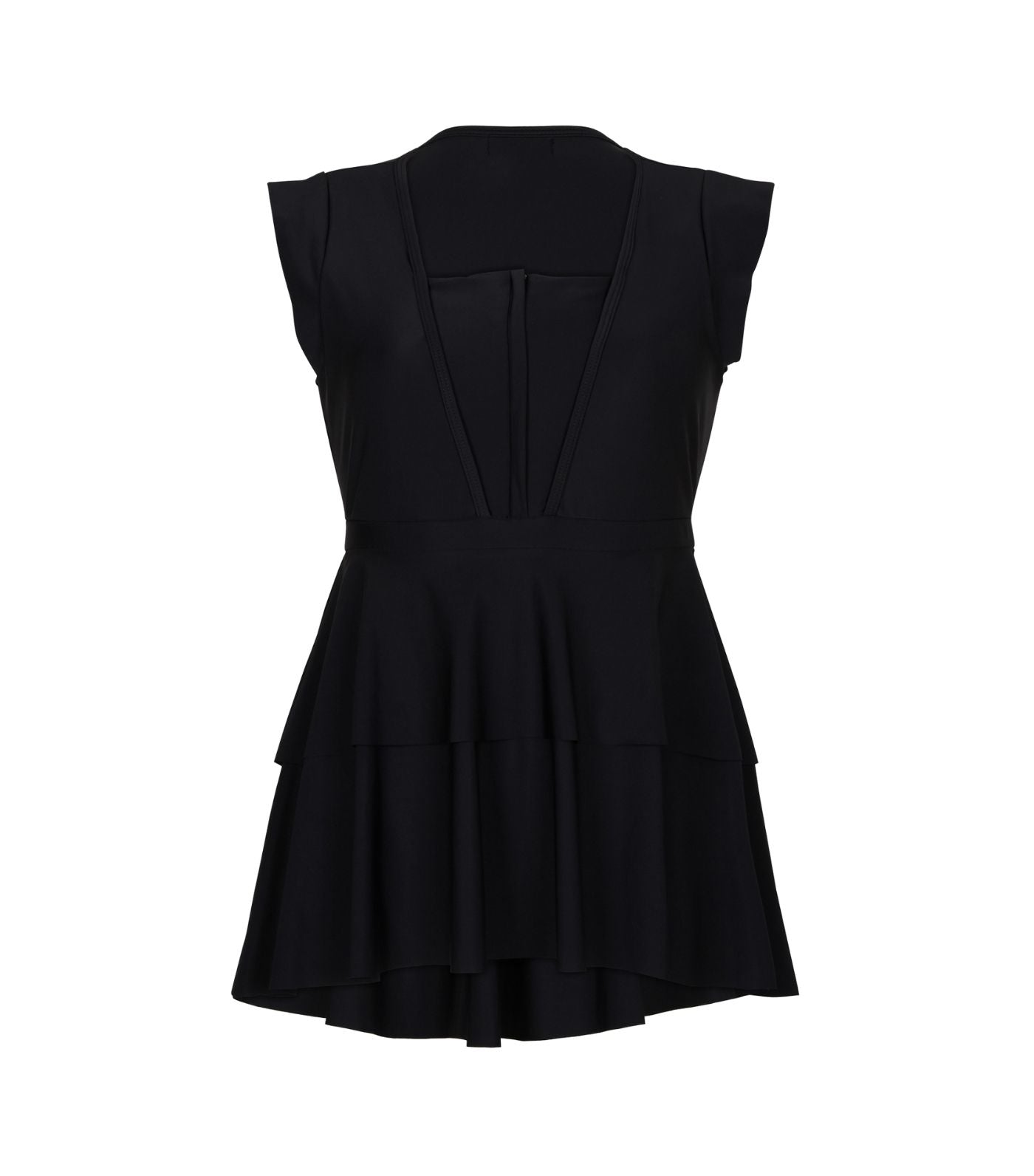 Serena Midi Sleeveless One-Piece Peplum Skirt Swimsuit Black
