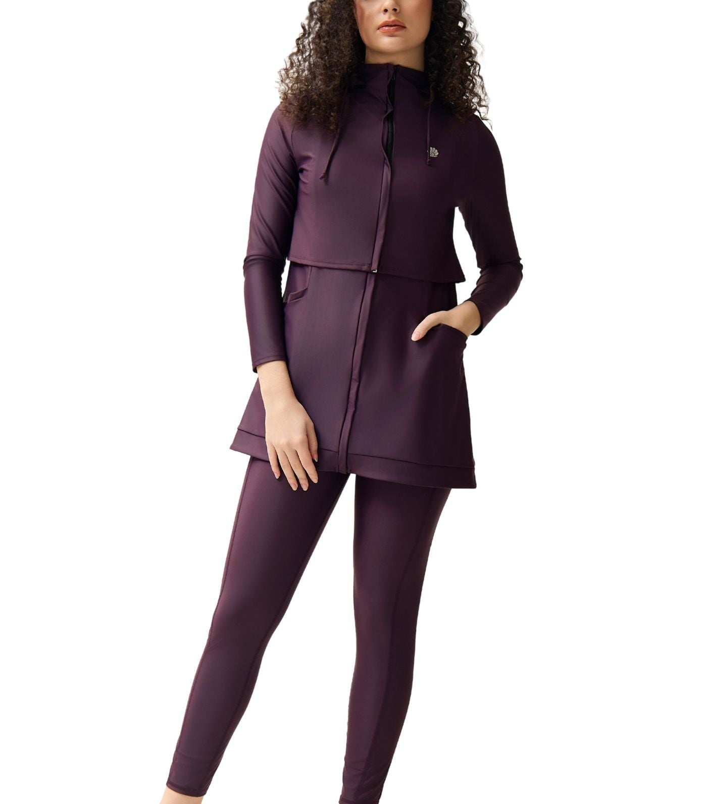 Kaya Relaxed Fit Swim Dress with Hoodie Plum