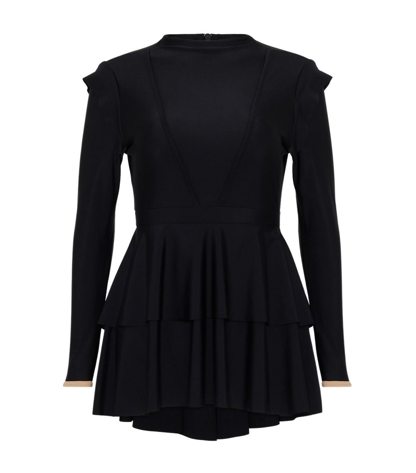 Serena Peplum Swim Dress Bodysuit Black