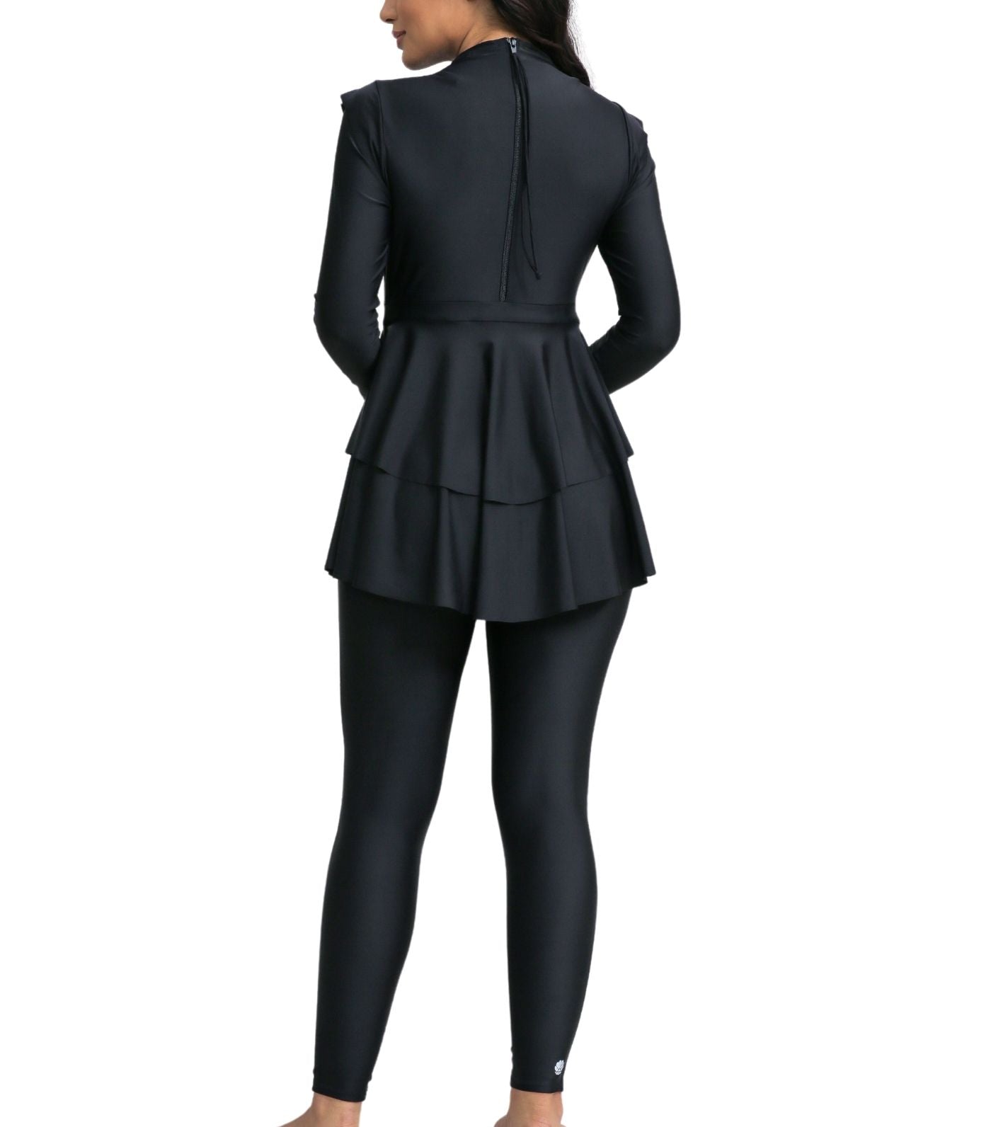 Serena Peplum Swim Dress Bodysuit Black