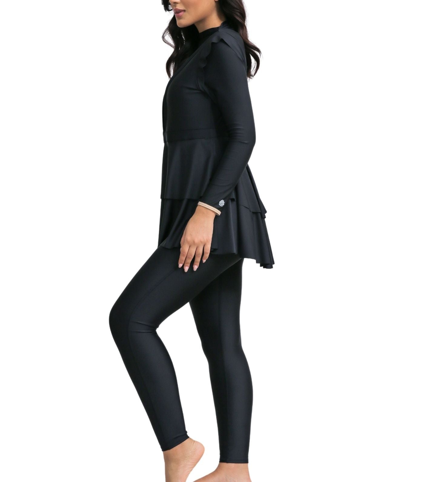 Serena Peplum Swim Dress Bodysuit Black