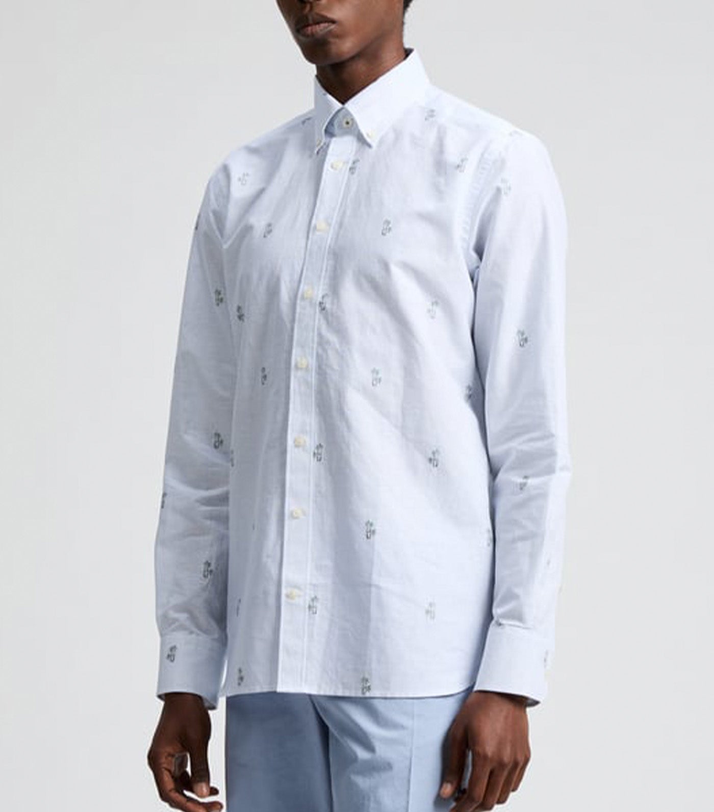 Cotton and Linen Printed Shirt Sky Blue
