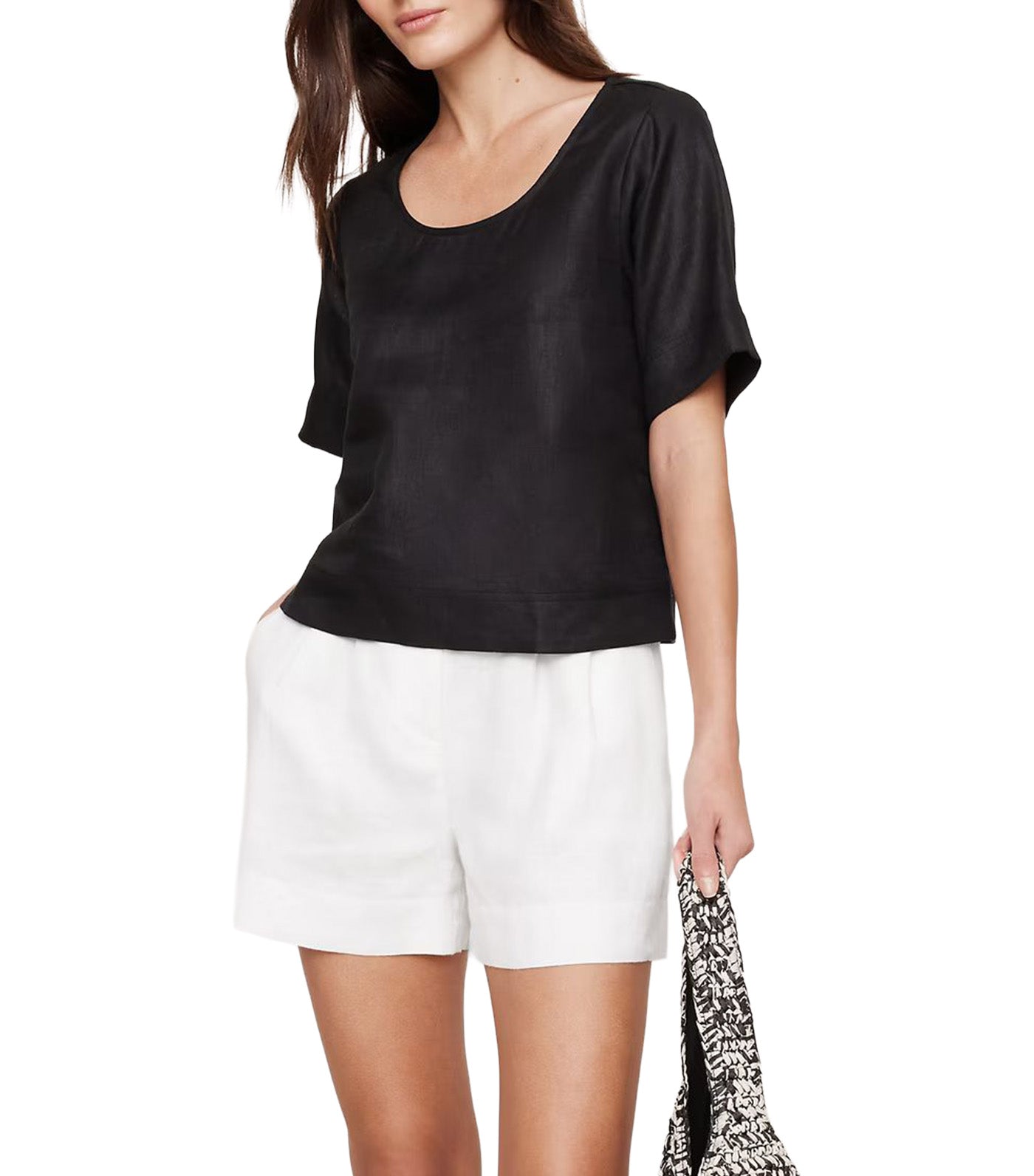 Linen Scoop-Neck Top