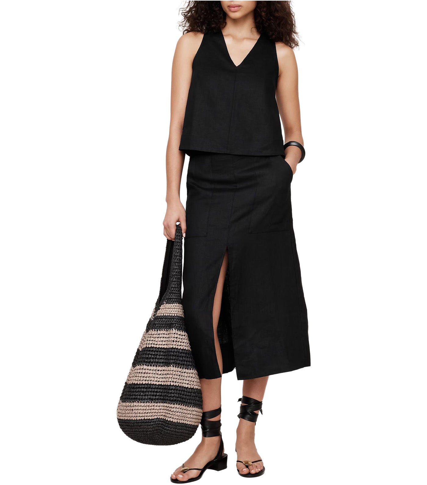 Linen Cross-Back Tank Black