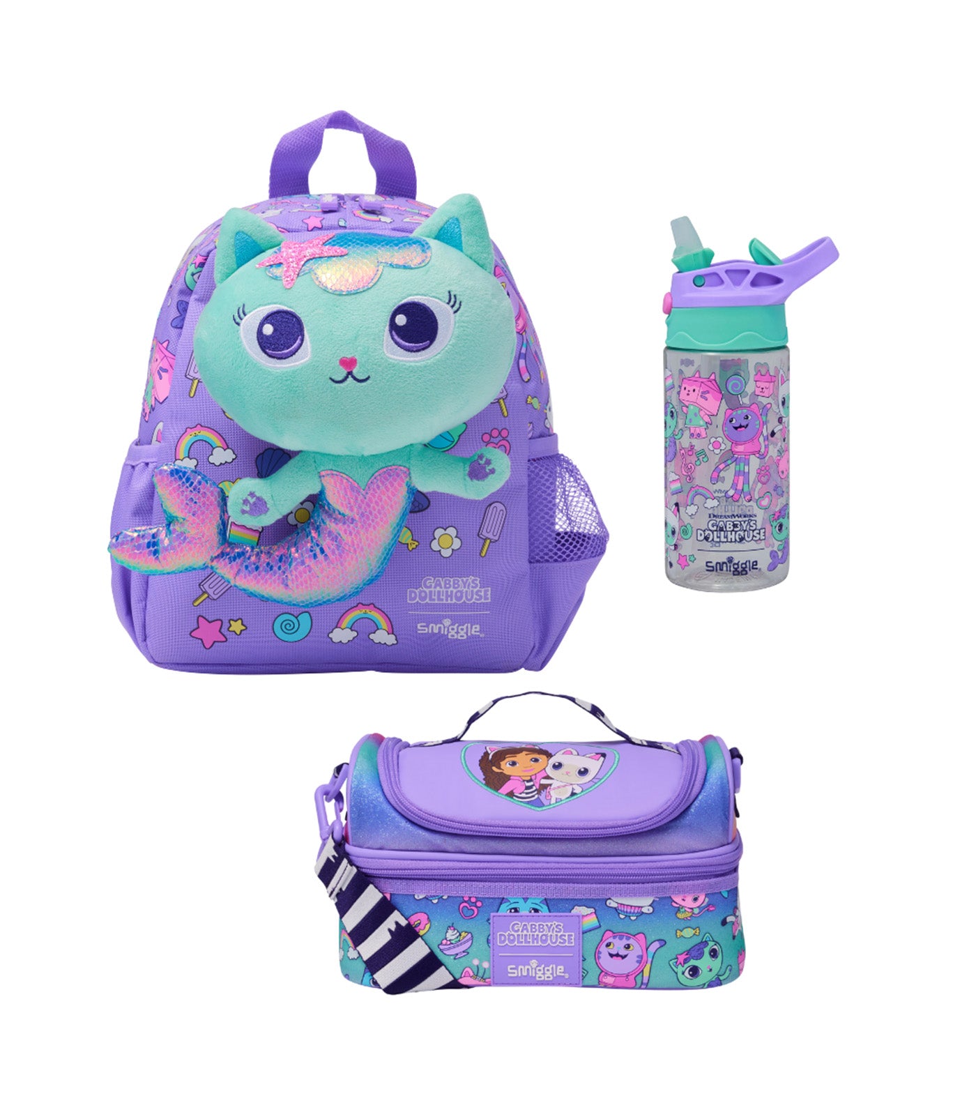 Gabby's Dollhouse Teeny Tiny Backpack with Removable Plush Toy with Bottle and Lunchbox
