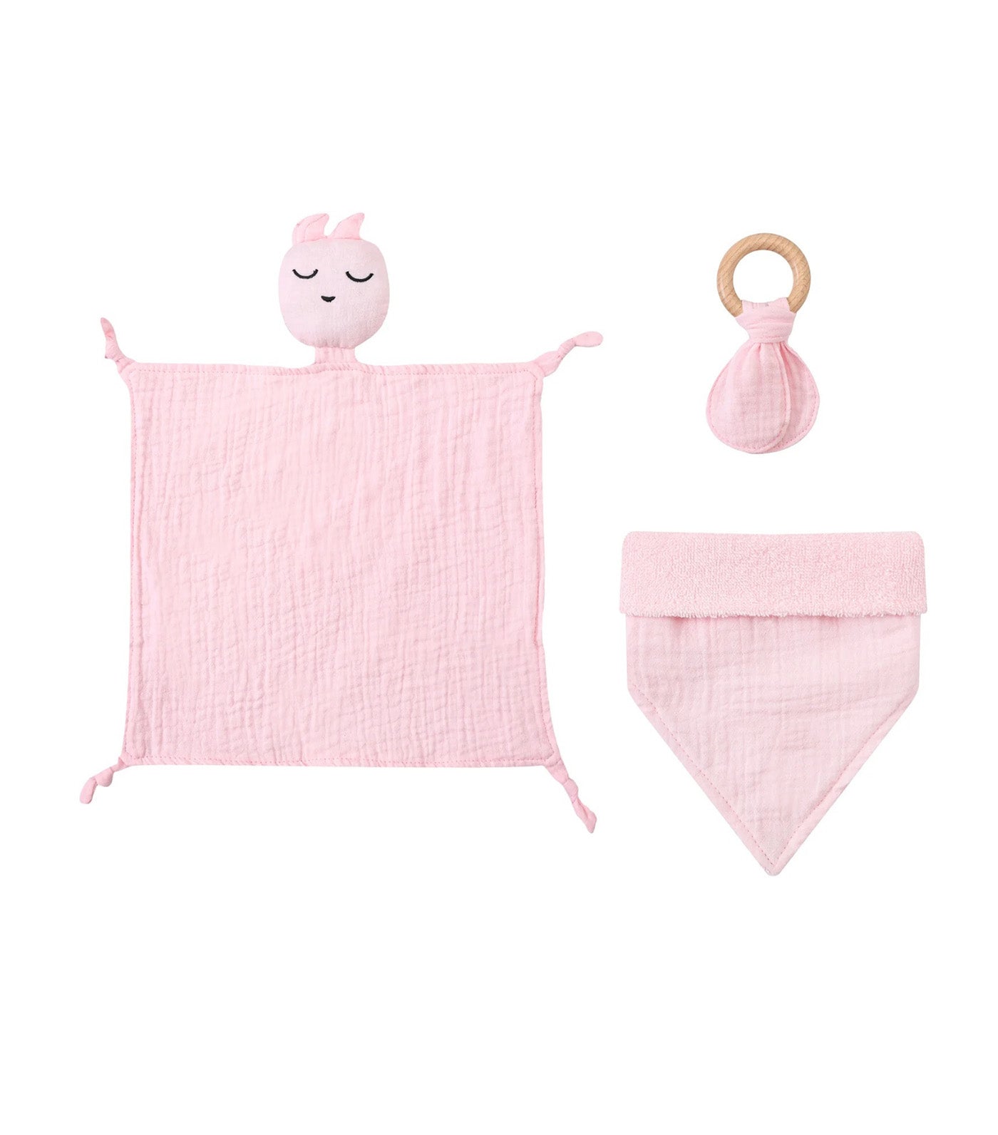 3-Piece Organic Muslin Set of Toy, Bib & Teether
