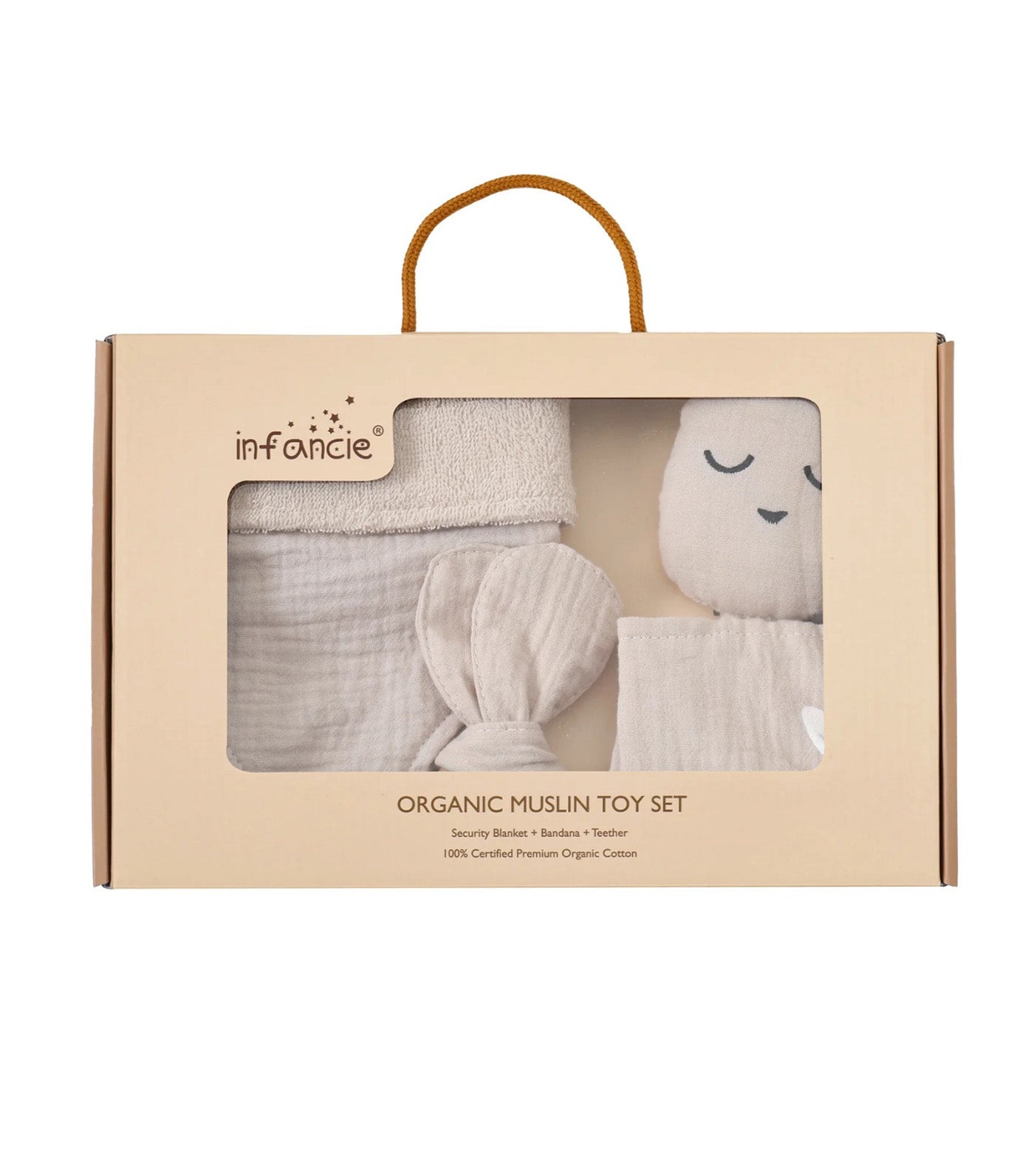 3-Piece Organic Muslin Set of Toy, Bib & Teether