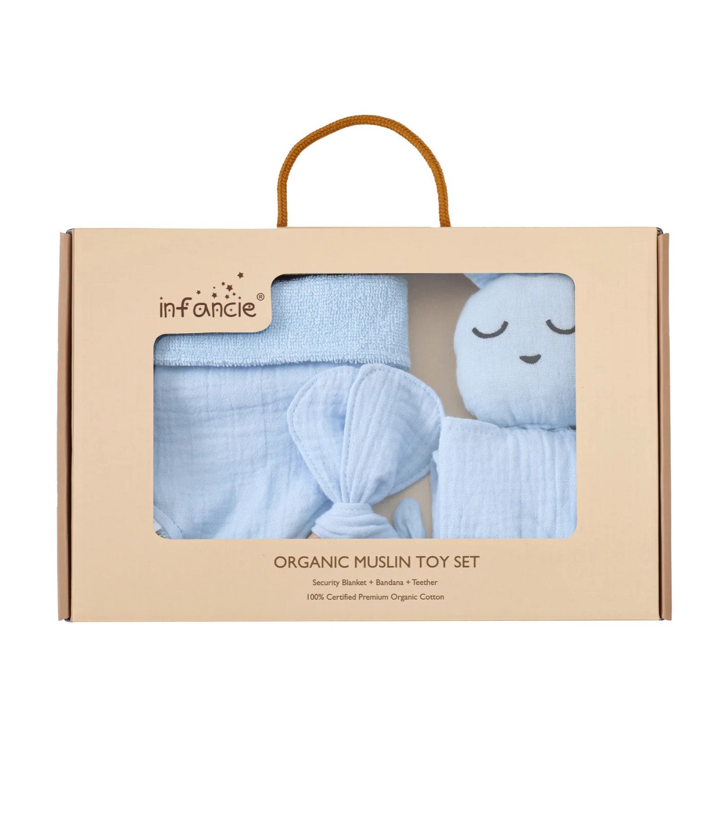 3-Piece Organic Muslin Set of Toy, Bib & Teether