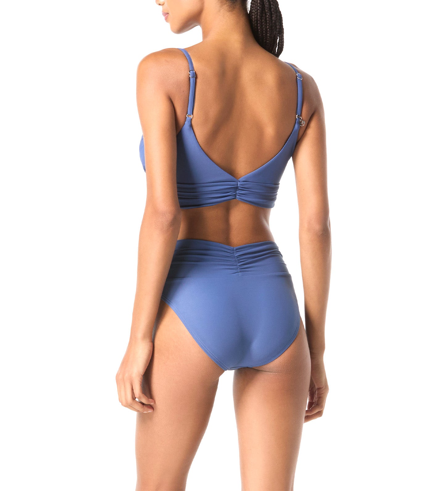 V-Wire Bikini Top and Shirred High Leg Bottom Chambray