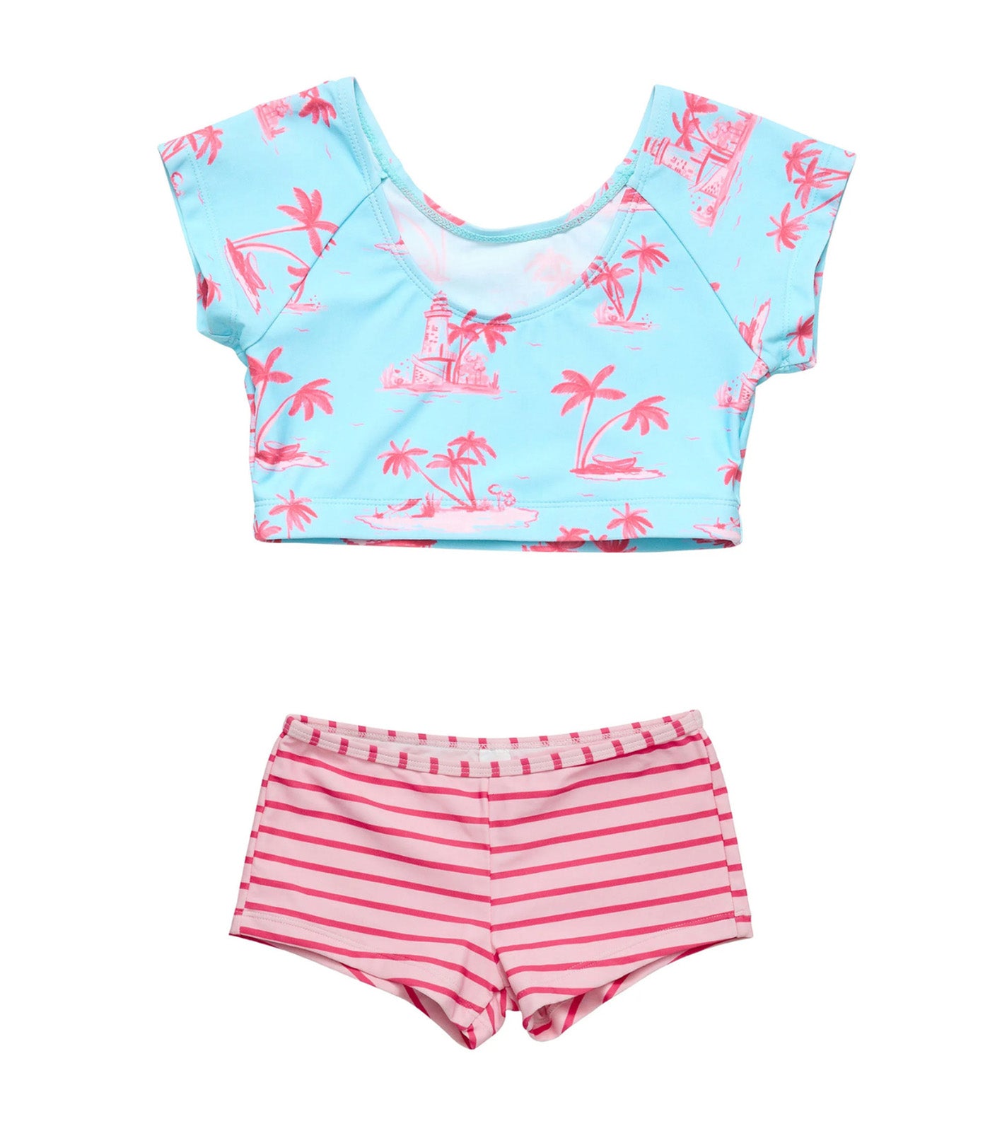 Lighthouse Island Sustainable Crop Shortsleeved Rash Top Set Blue