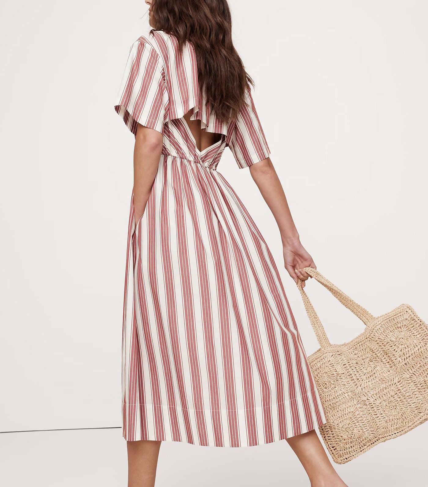 Cotton Poplin Open-Back Shirt Dress Red