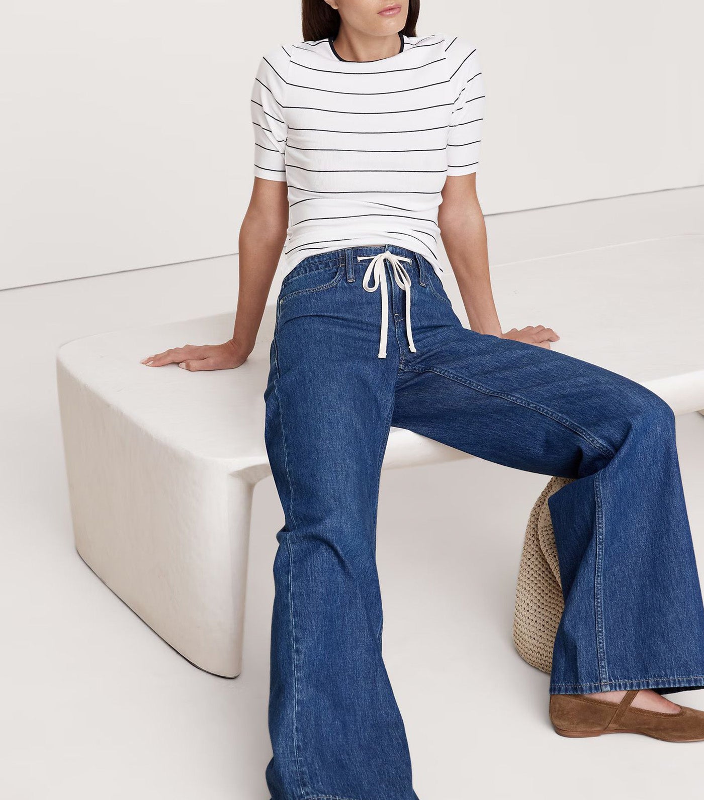 Ribbed Elbow-Sleeve T-Shirt Multi