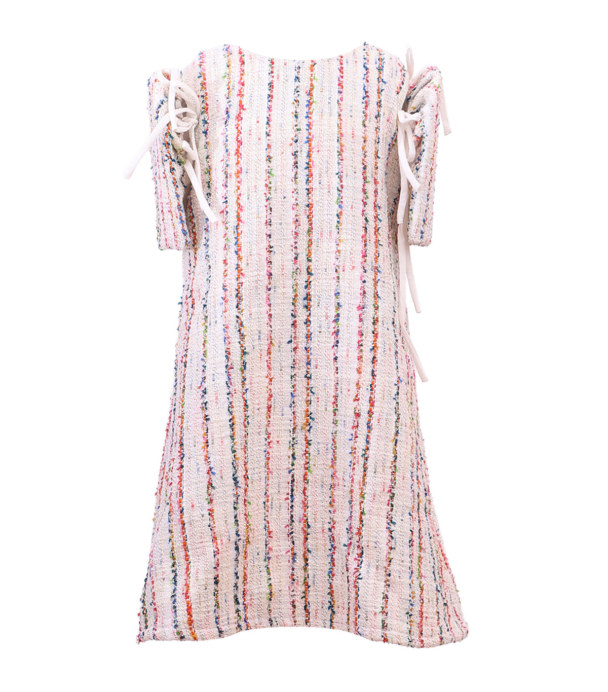 Striped Tweed Filipiñana Dress with Detachable Sleeves Beige