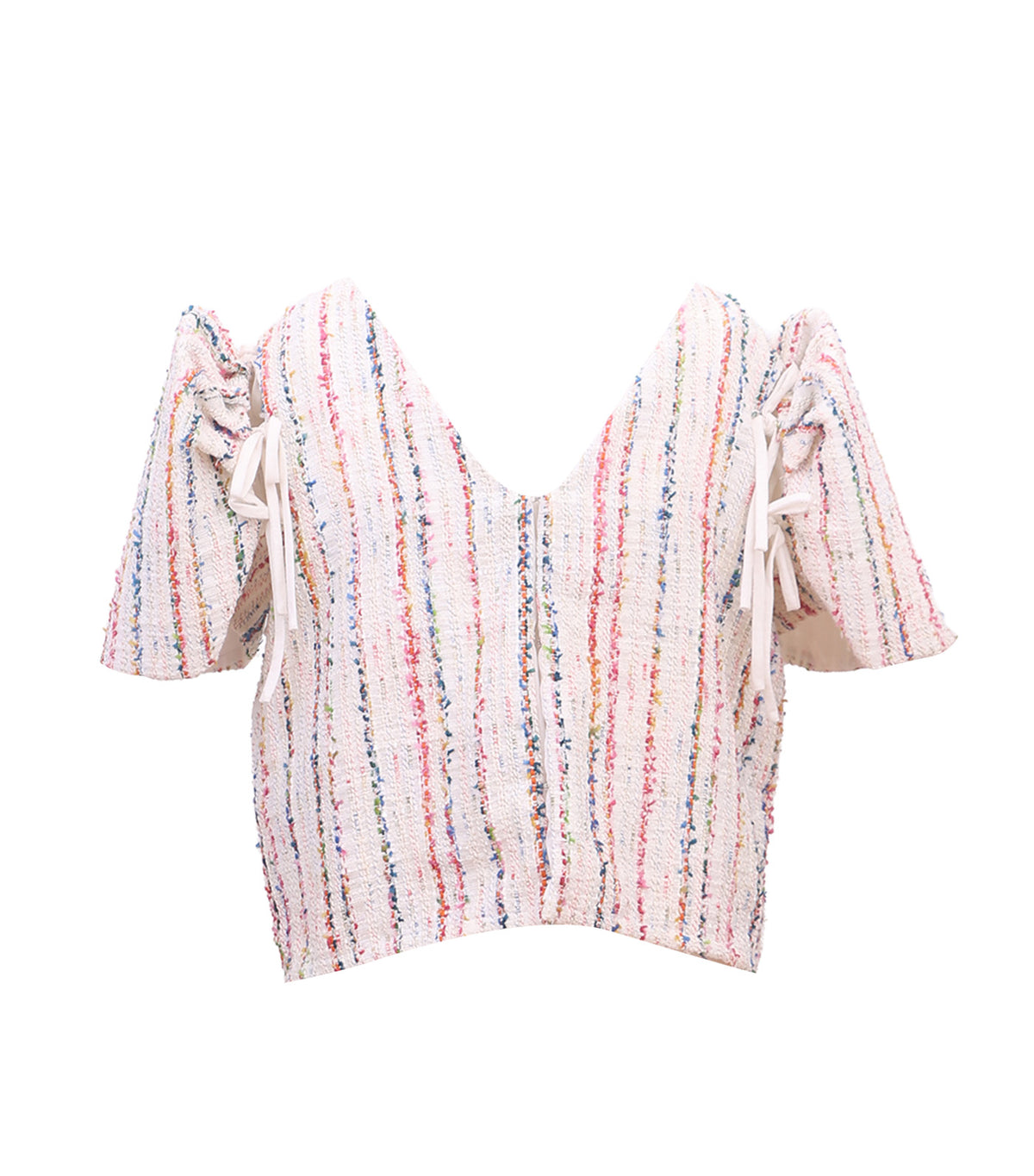 Striped Tweed Filipiñana Top for Adults with Detachable Sleeves Beige