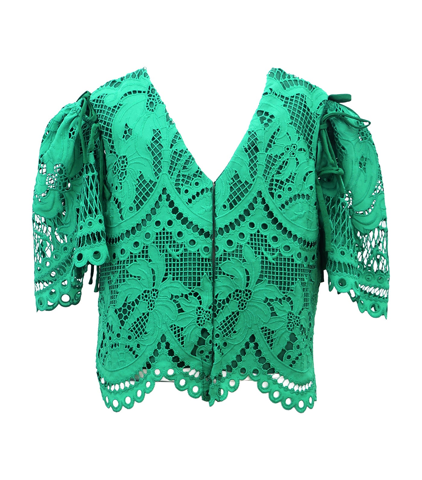 Lace Filipiñana Adult Top with Detachable Soft Sleeves Green
