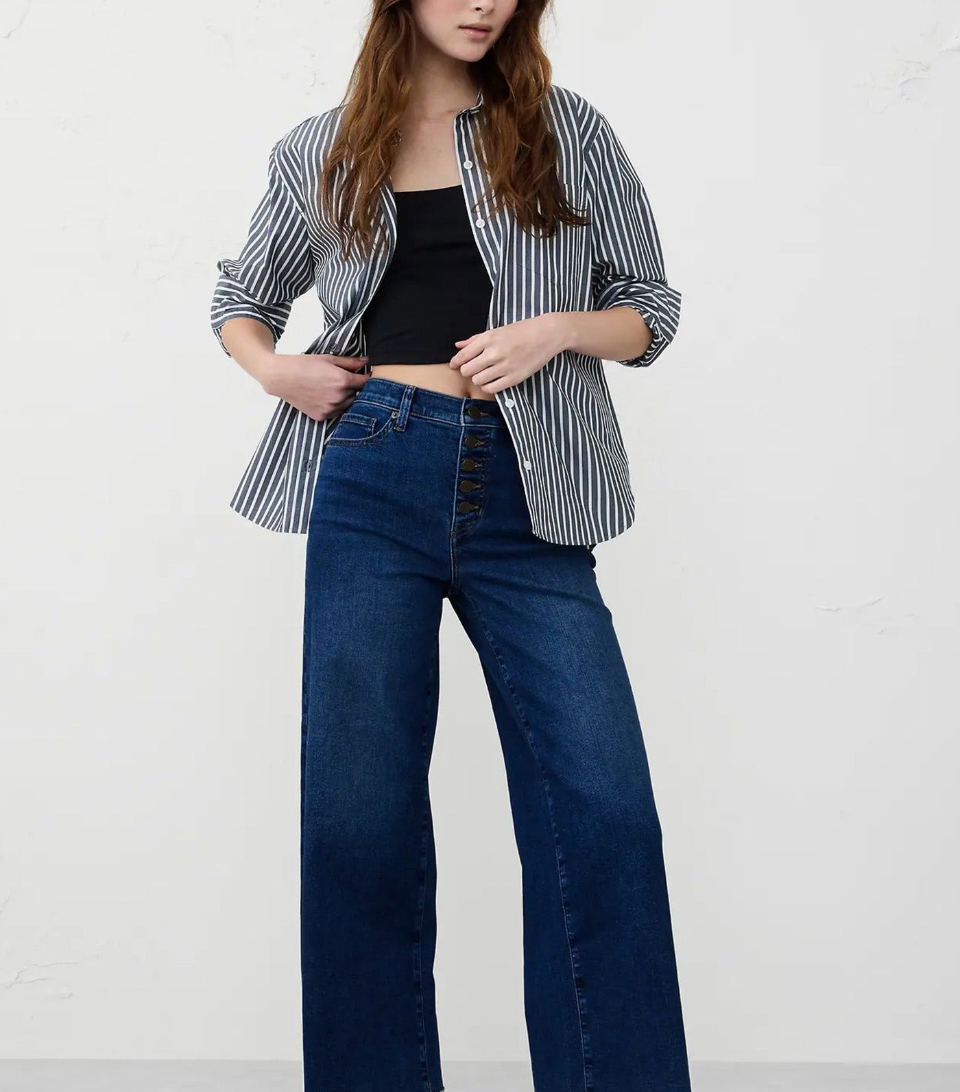 Wide-Leg High-Rise Cropped Jean Dark Wash
