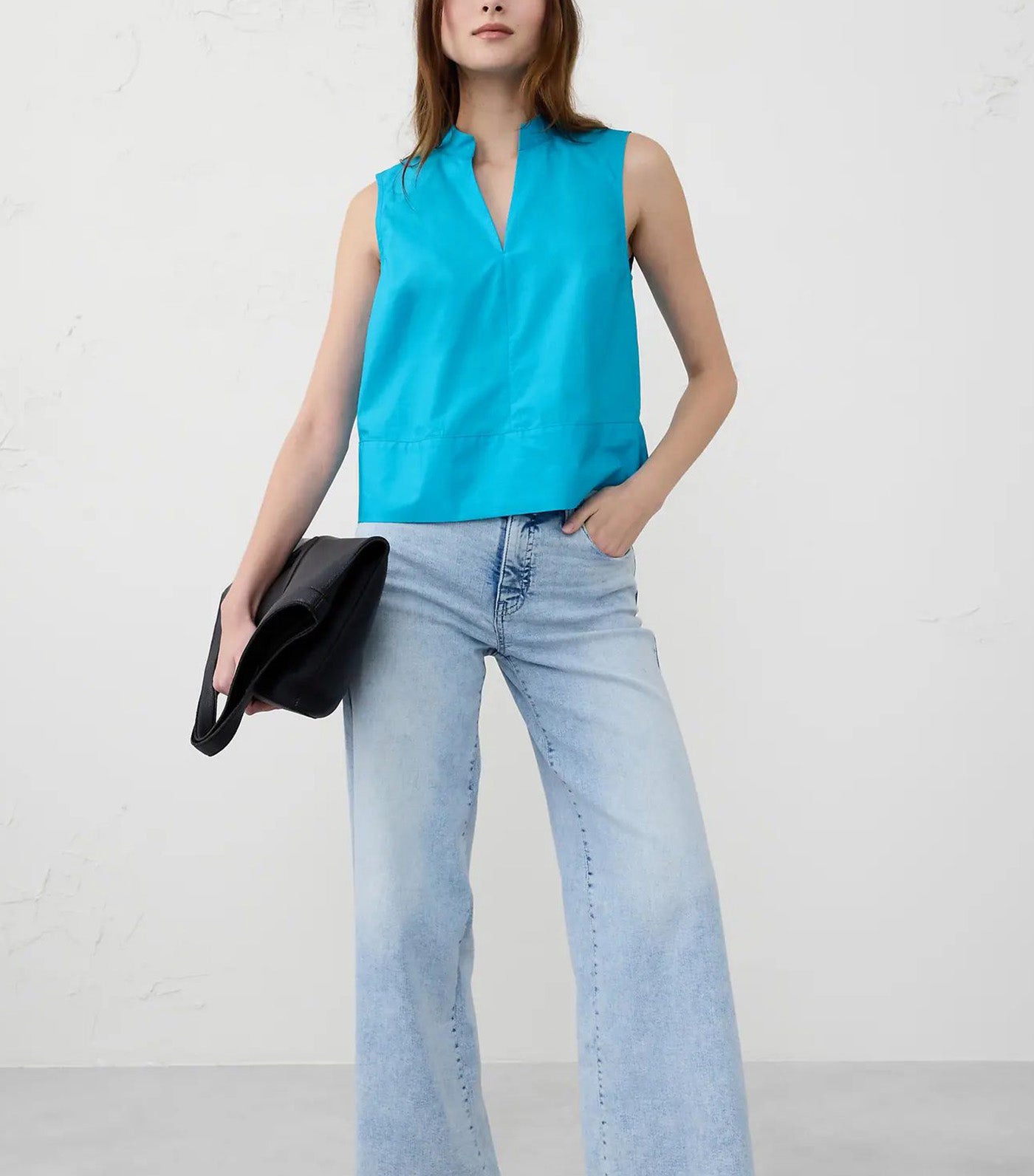 Poplin Split-Neck Top