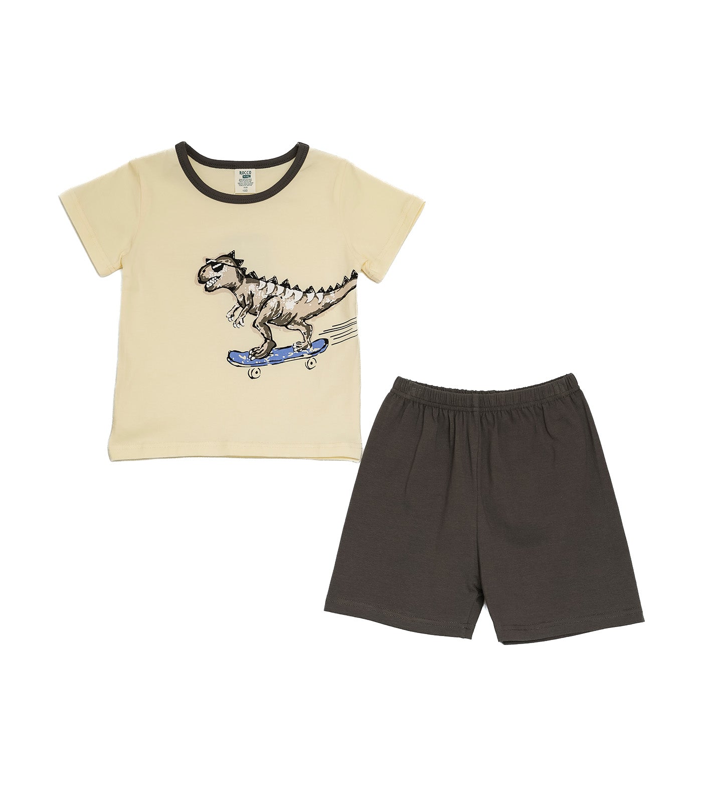 Boys Lounge Wear Collection Short Sleeve Top and Bottom Set Riding Dino Print