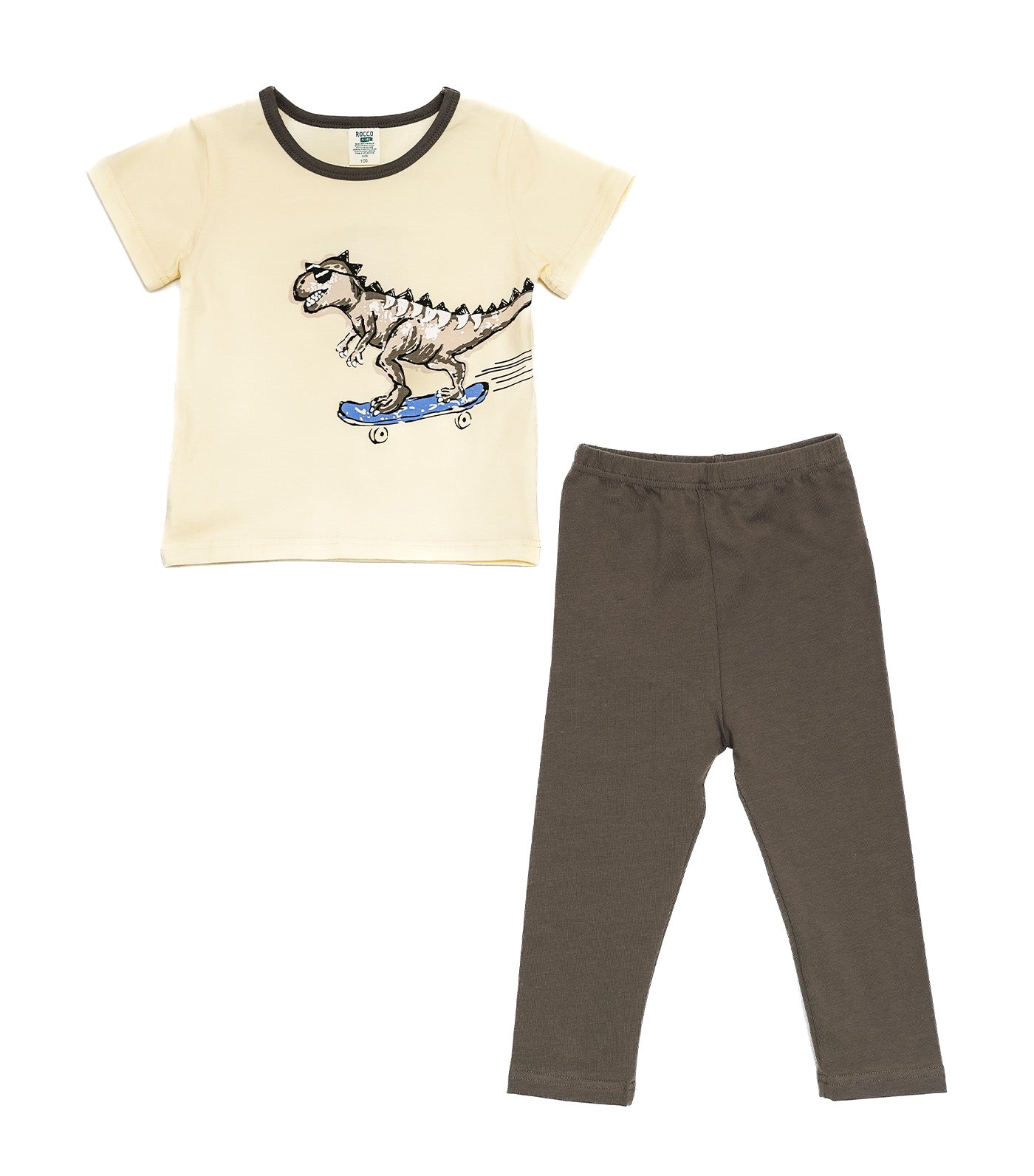 Boys Lounge Wear Collection Short Sleeve Top and Bottom Set Riding Dino Print