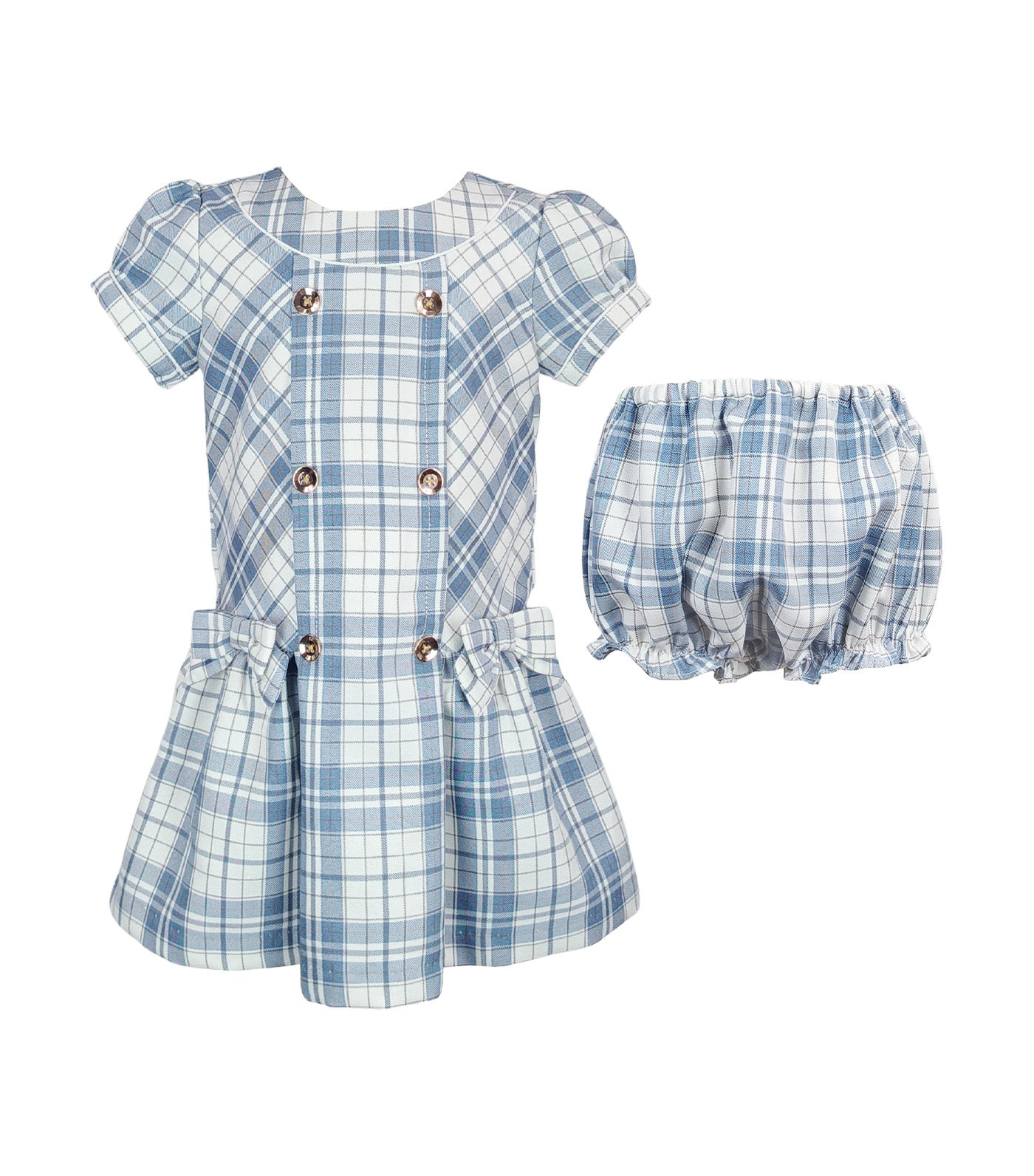 Maeva Baby Girl Checkered Dress with Bows Blue