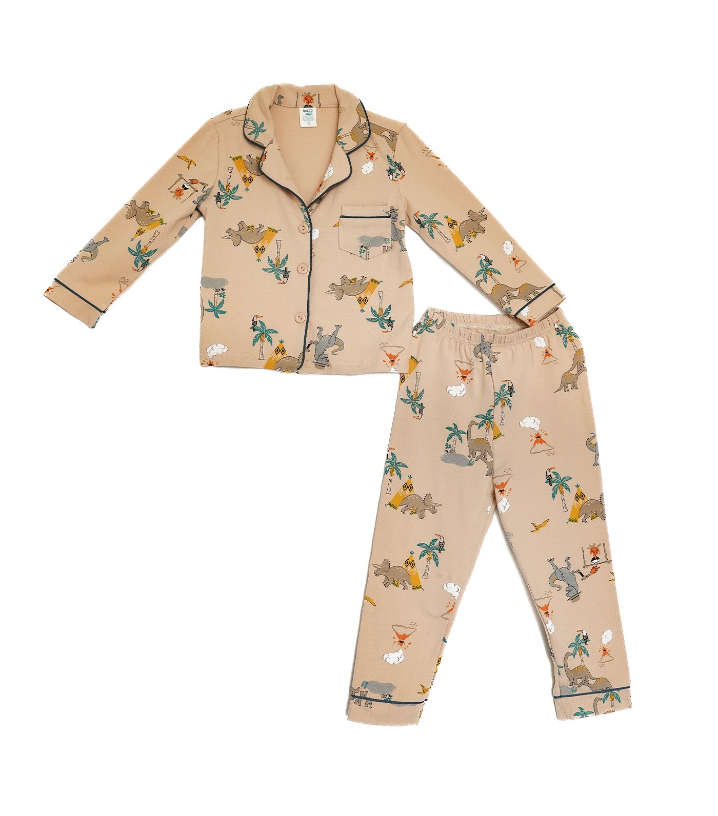 Boys Lounge Wear Collection Short-Sleeved Top with Pajama Set Dino Print