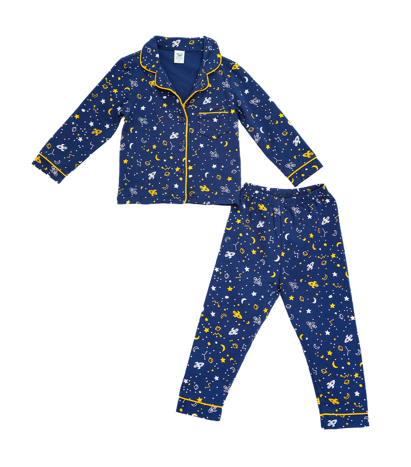 Boys Lounge Wear Collection Long-Sleeved Top with Pajama Set Rocketship Print