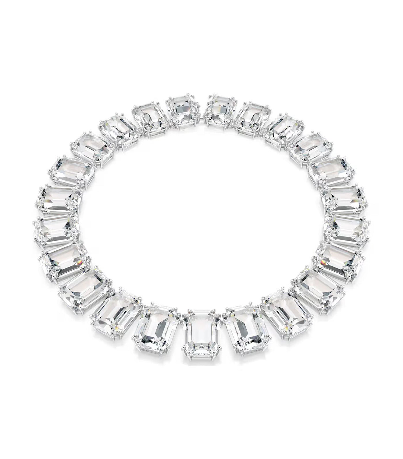 Millenia Tennis Necklace Oversized Crystals, Octagon Cut, White, Rhodium Plated Silver
