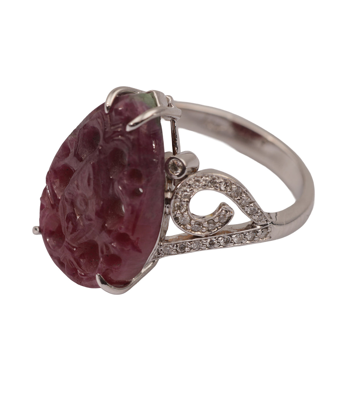 Ruby Carving Ring White Gold