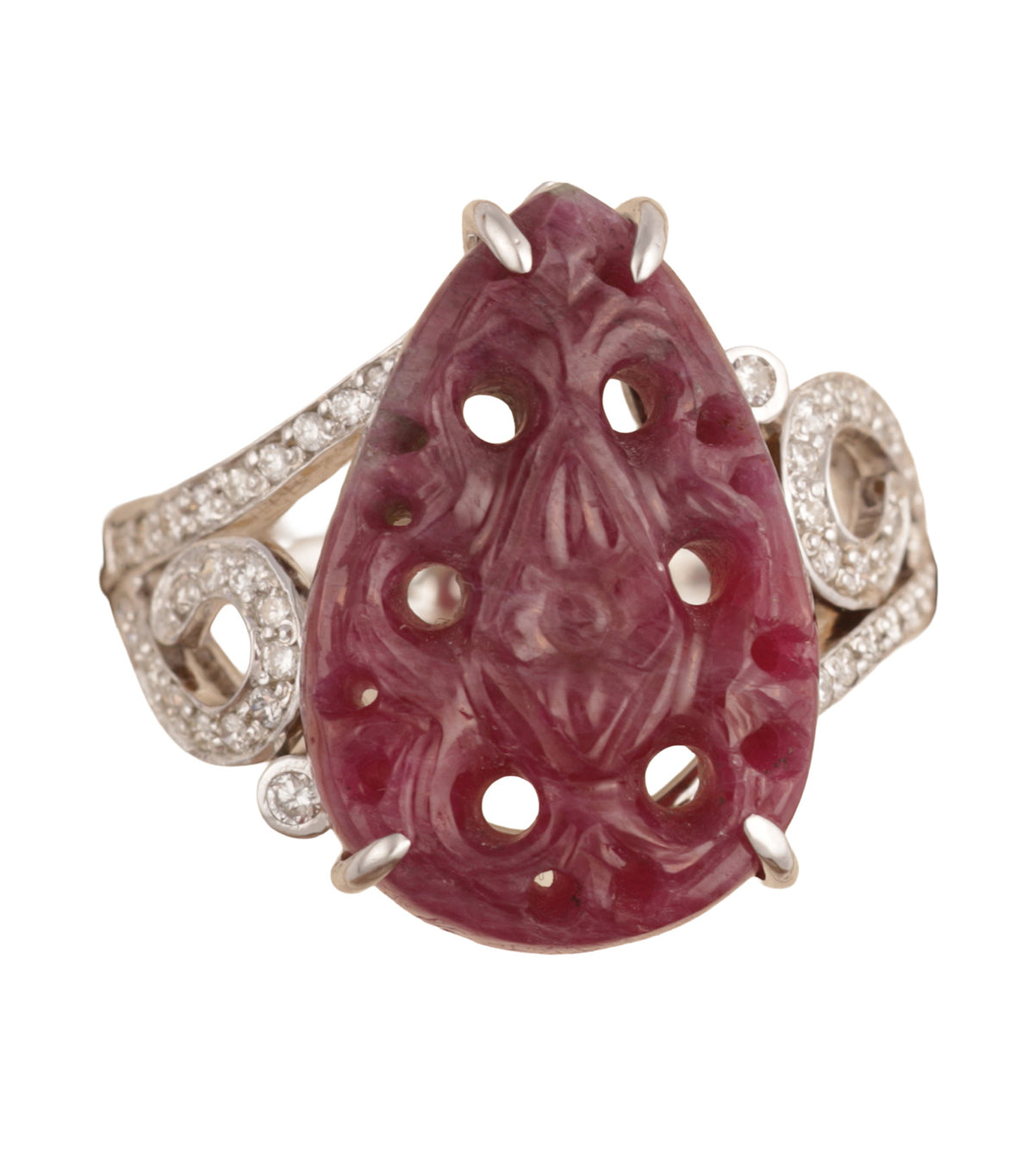 Ruby Carving Ring White Gold