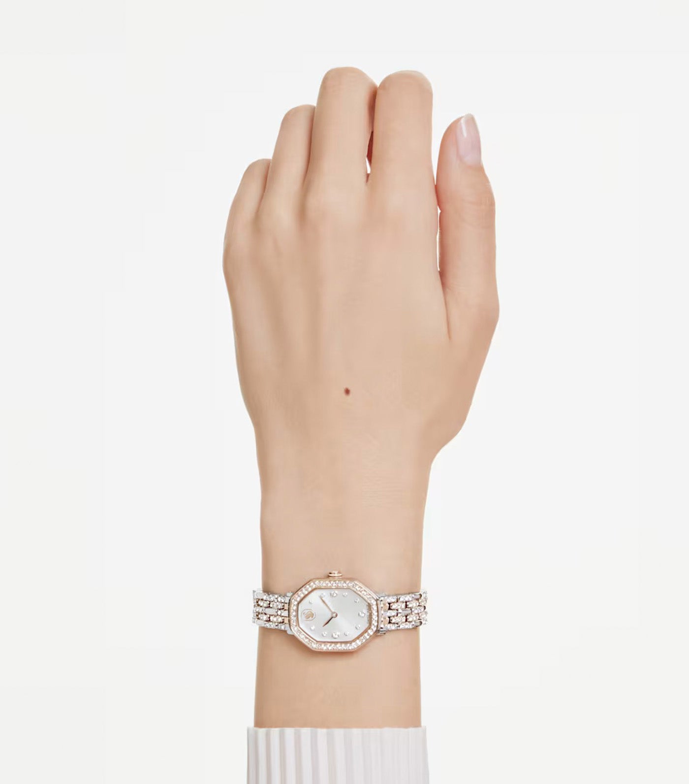 Dextera Octagon Watch Swiss Made, Metal Bracelet, Rose Gold-Tone Finish Silver