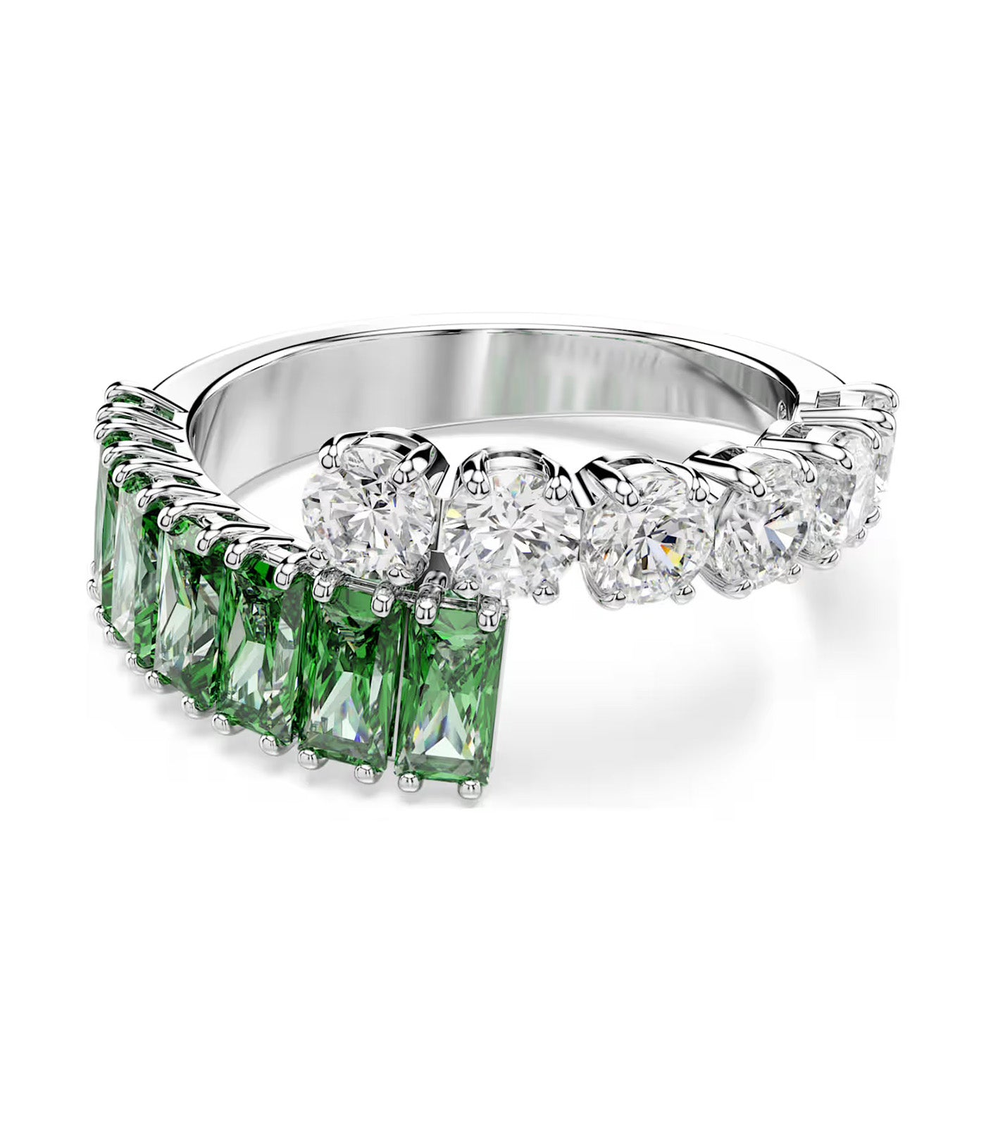 Matrix Ring Mixed Cuts, Rhodium Plated, Green