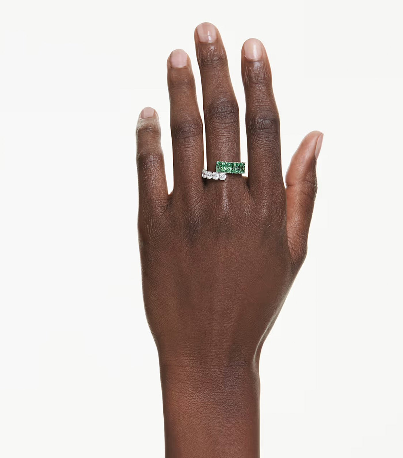 Matrix Ring Mixed Cuts, Rhodium Plated, Green