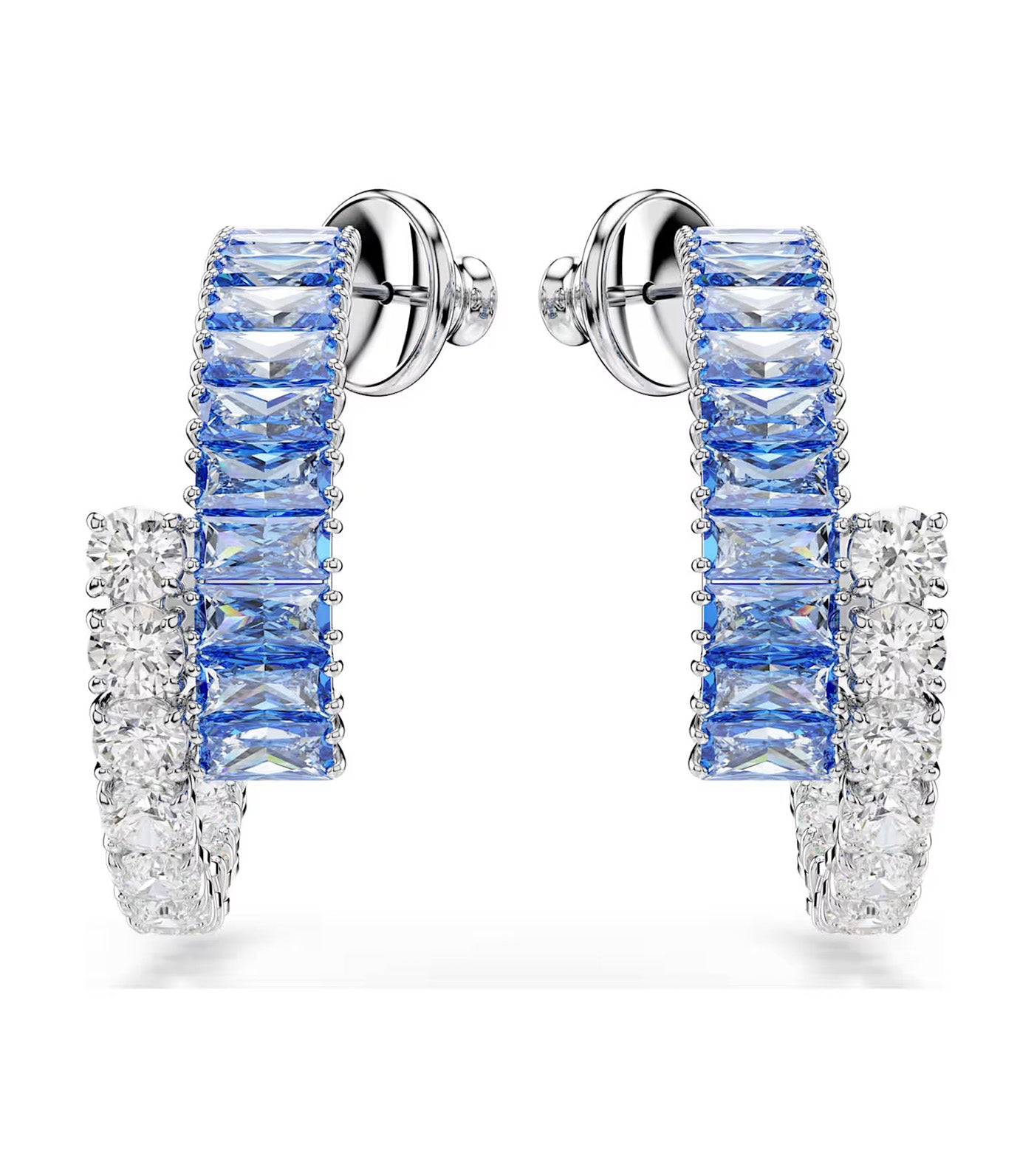 Matrix Hoop Earrings Mixed Cuts, Rhodium Plated, Blue