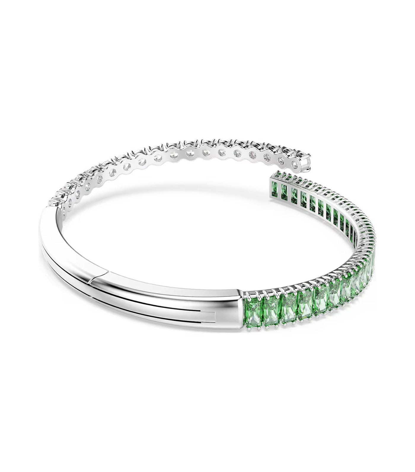Matrix Bangle Small Mixed Cuts, Rhodium Plated, Green