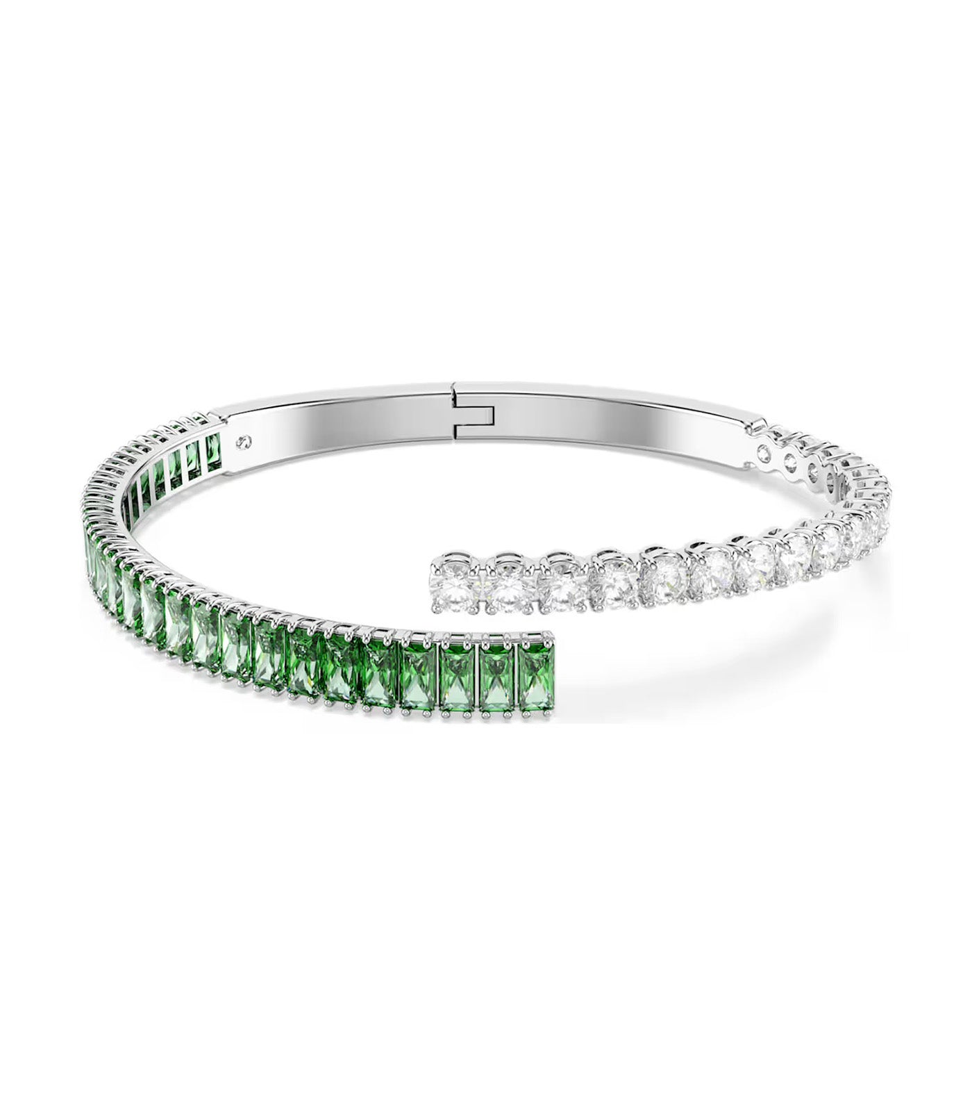 Matrix Bangle Small Mixed Cuts, Rhodium Plated, Green