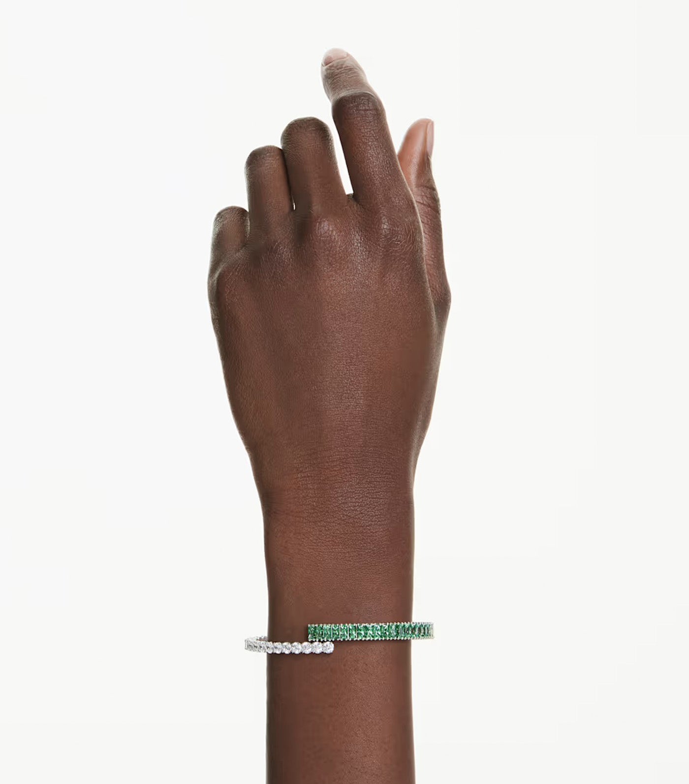 Matrix Bangle Small Mixed Cuts, Rhodium Plated, Green