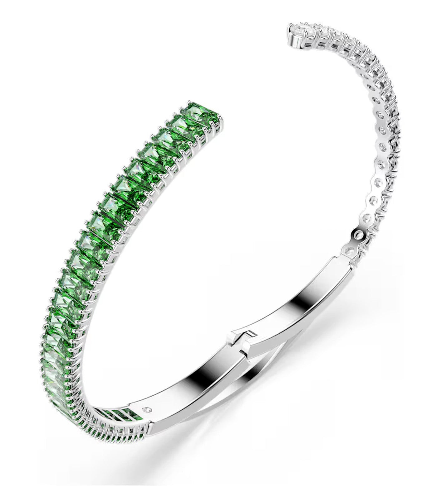 Matrix Bangle Small Mixed Cuts, Rhodium Plated, Green
