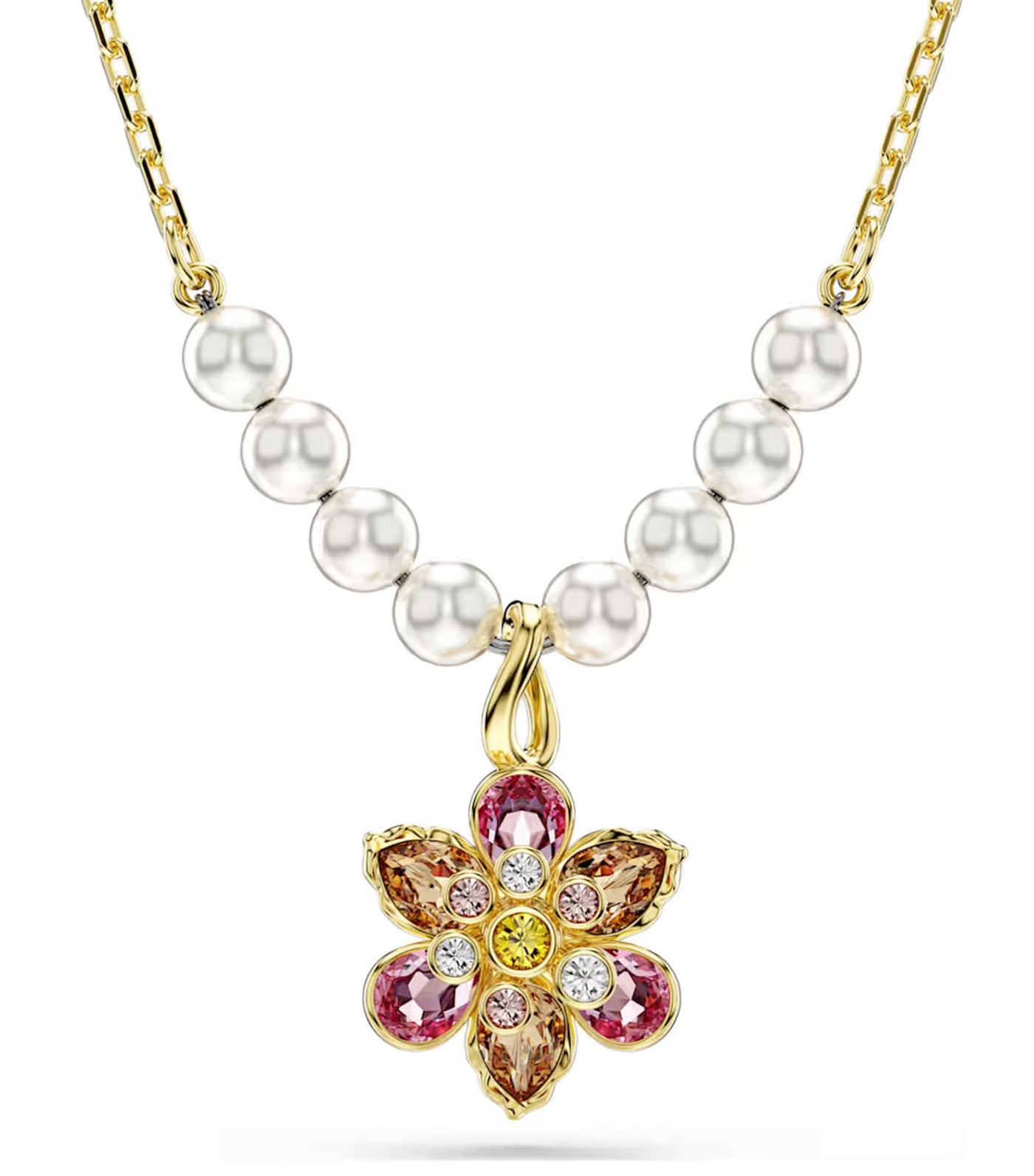 Idyllia Pendant Crystal Pearl, Mixed Cuts, Flower, Gold-Tone Plated, Multicolored