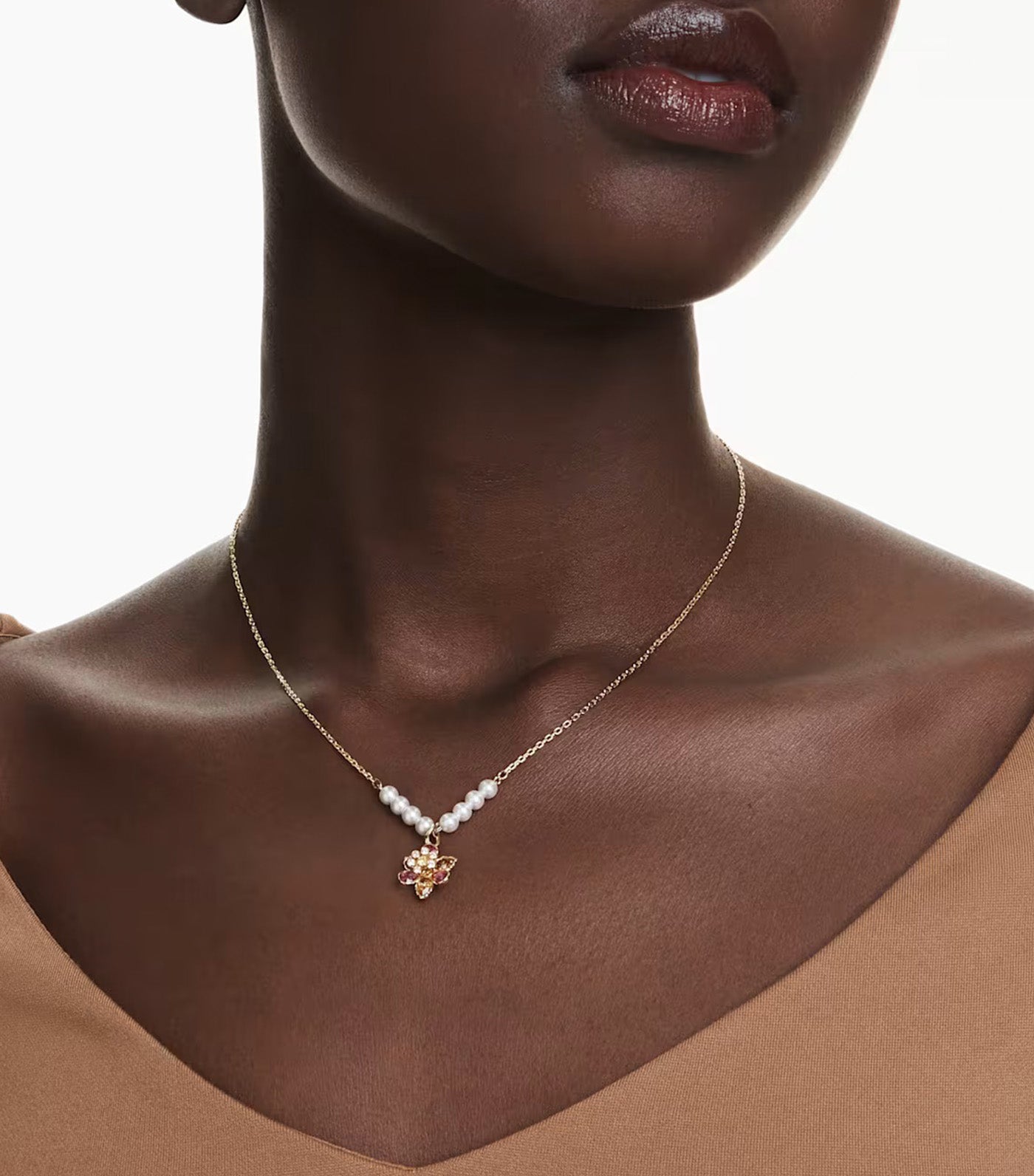 Idyllia Pendant Crystal Pearl, Mixed Cuts, Flower, Gold-Tone Plated, Multicolored