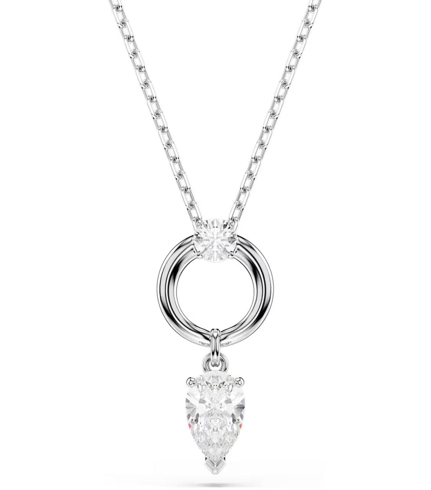 Mesmera Pendant Pear Cut, Rhodium Plated, White