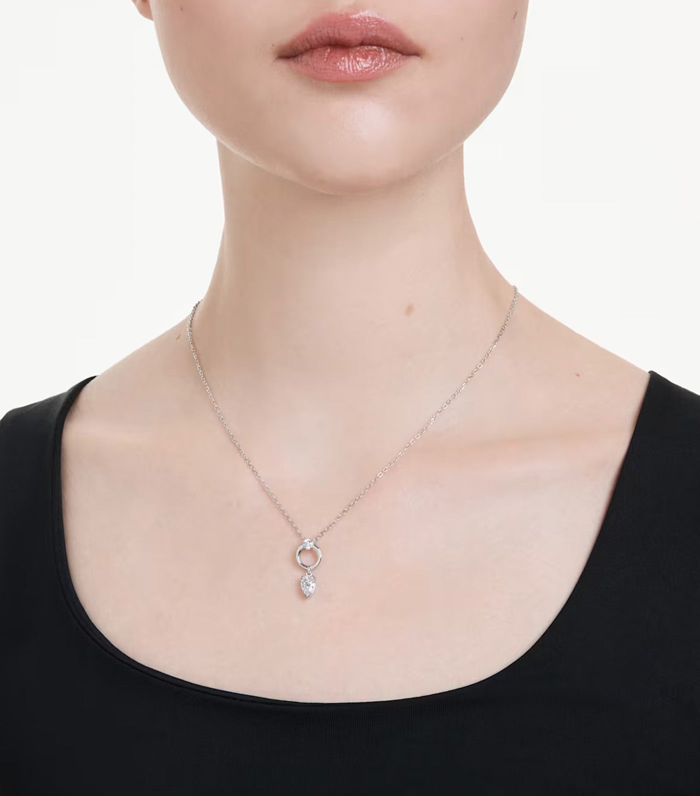Mesmera Pendant Pear Cut, Rhodium Plated, White