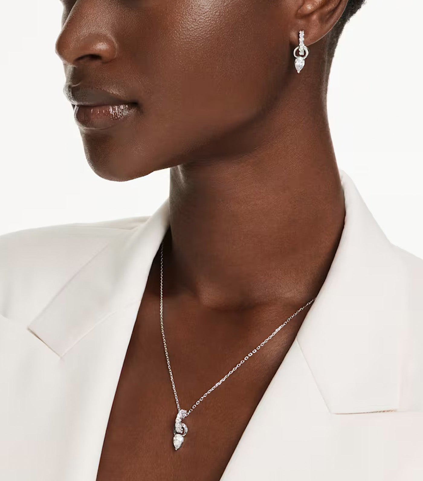 Mesmera Set Pear Cut, Round Cut, Rhodium Plated, White