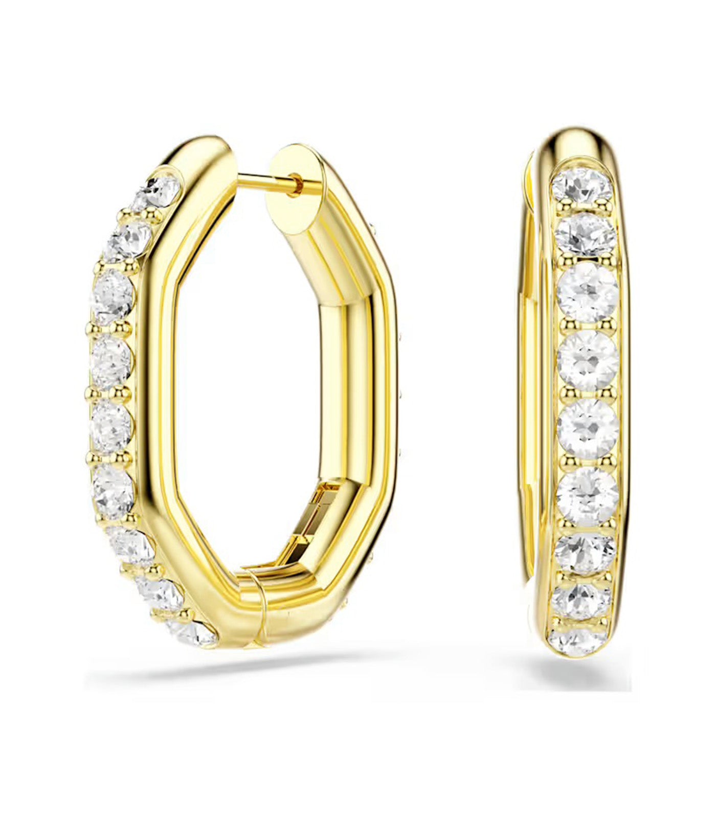 Dextera Hoop Earrings Octagon Shape, Round Cut, Medium, White, Gold-Tone Plated