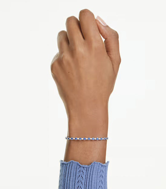 Matrix Tennis Bracelet Mixed Round Cuts, Rhodium Plated, Blue