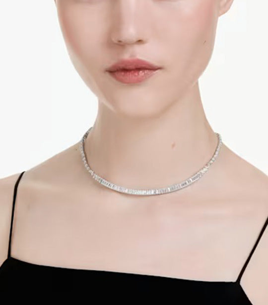 Matrix Necklace Baguette Cut, Rhodium Plated, White