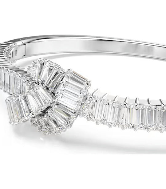 Matrix Bangle Small Baguette Cut, Knot, Rhodium Plated, White