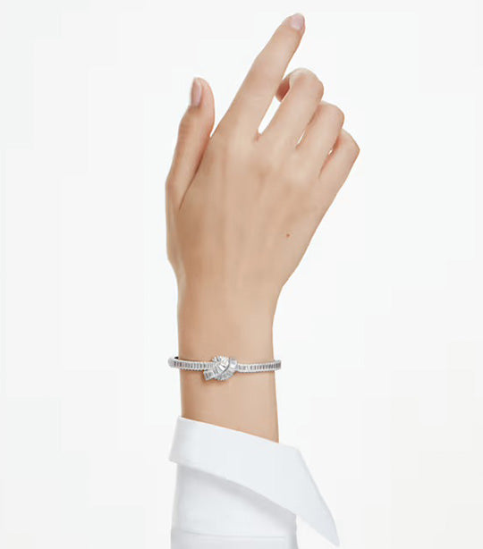Matrix Bangle Small Baguette Cut, Knot, Rhodium Plated, White